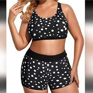 Holipick NWT Women's 20W 2 Piece Swimsuit Tankini Bra Polka Dot Boy Shorts